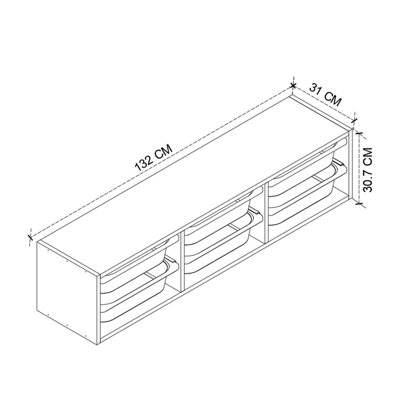 Pavia wall-mounted скрин с 6 чекмеджета в цвят сапфирен дъб 132x31x30.7cm