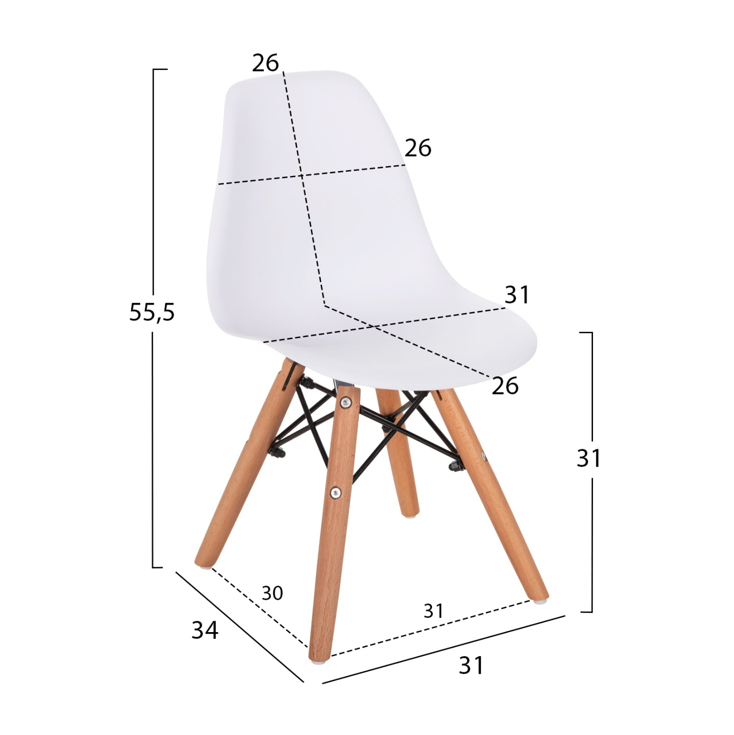 Детски стол Twist Детско с дървени крака и бяла PP седалка 31x34x55.5H