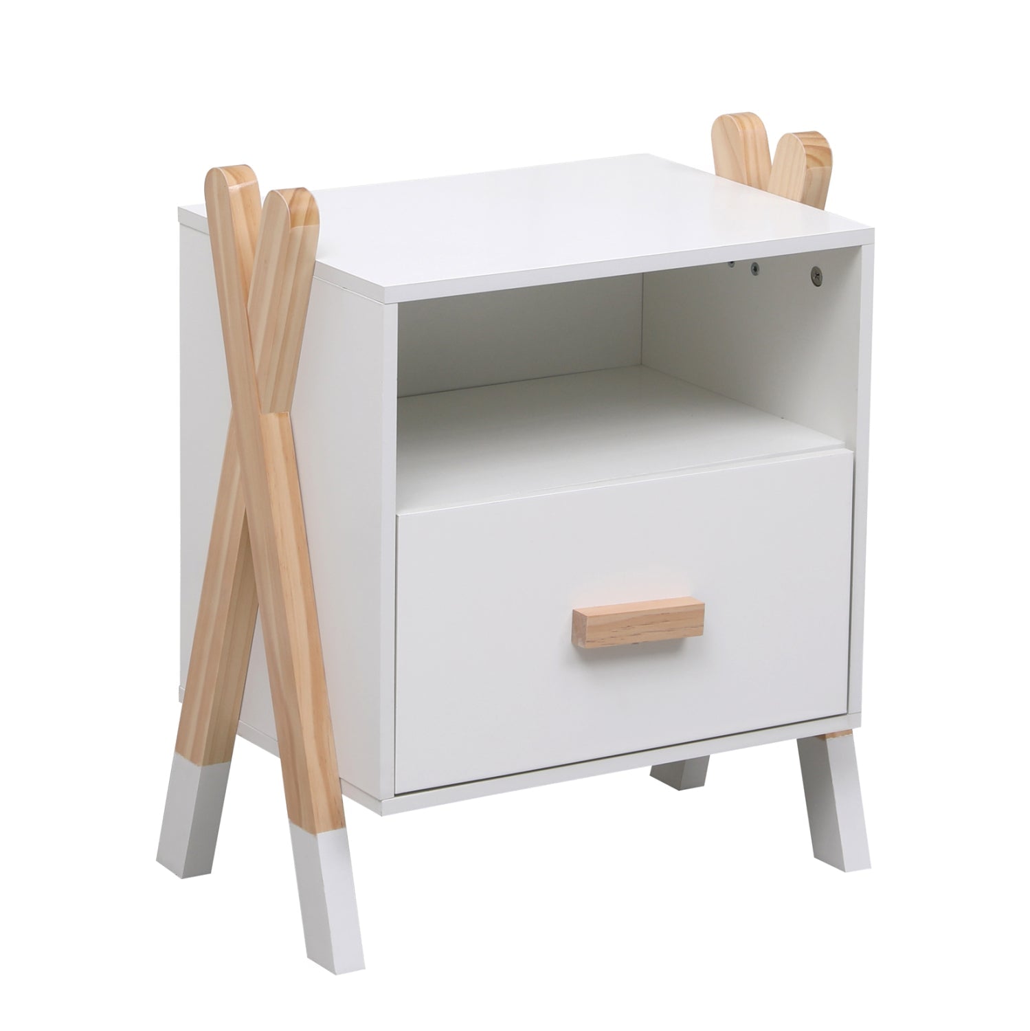 Нощно шкафче PASCHAL бял меламин-бор в натурален цвят 46x30x55Hсм