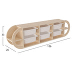 Стенно скринче KIKS брезова дървесина с 6 бели P.E. чекмеджета 126x26x33Hсм